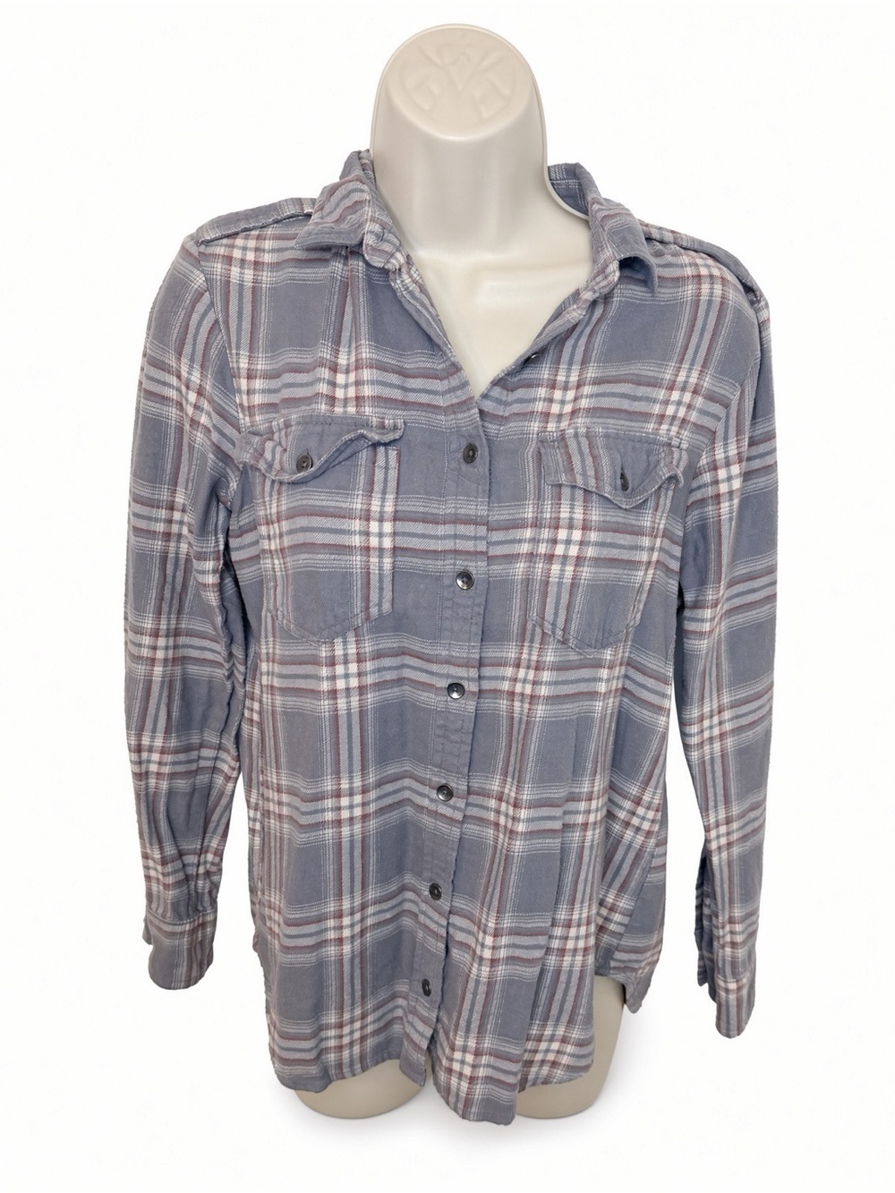 Billabong Size Small Plaid Flannel Button Down Gray Women's